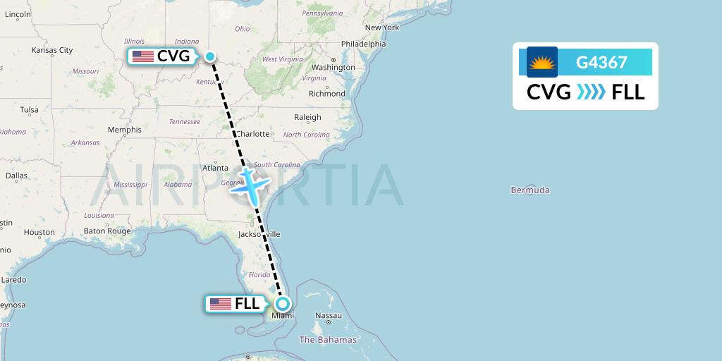 G4367 Allegiant Air Flight Map: Cincinnati to Fort Lauderdale