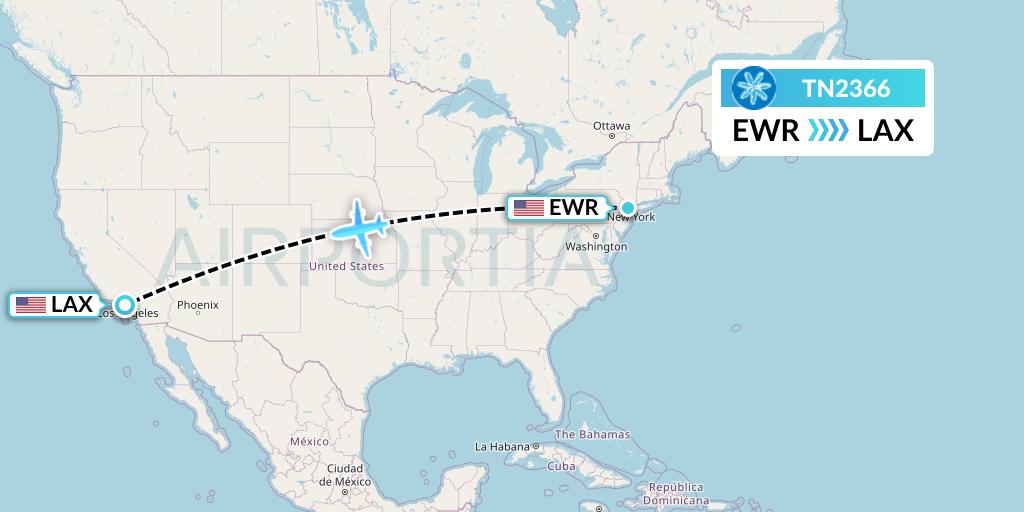 TN2366 Air Tahiti Nui Flight Map: New York to Los Angeles