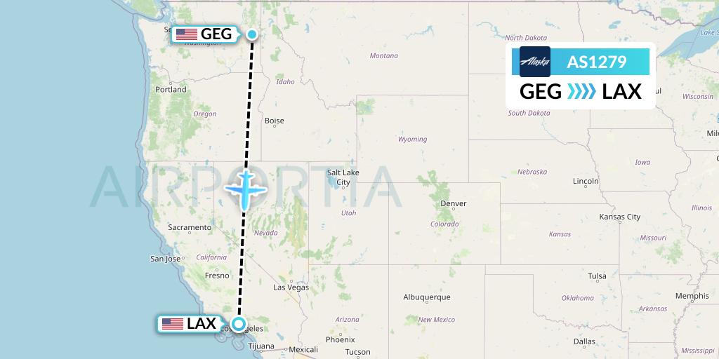 AS1279 Alaska Airlines Flight Map: Spokane to Los Angeles