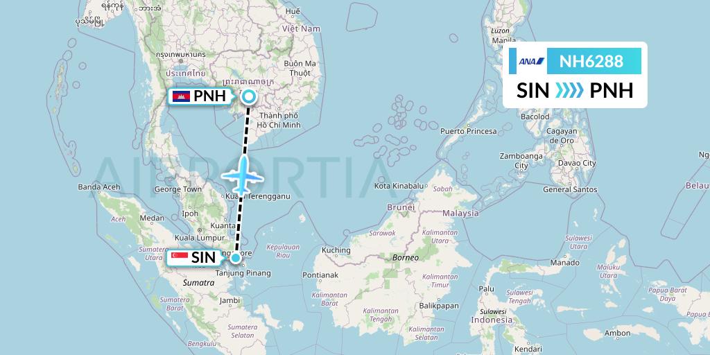NH6288 All Nippon Airways Flight Map: Singapore to Phnom Penh