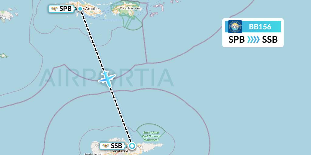 BB156 Seaborne Flight Map: Charlotte Amalie St Thomas to Christiansted St Croix