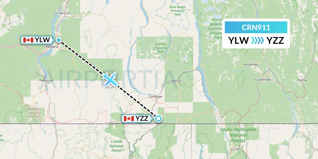 CRN911 Aerocaribbean Flight Map: Kelowna to Trail