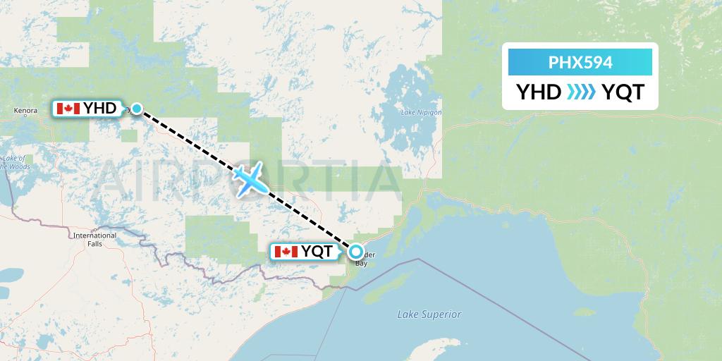 PHX594 SkyCare Flight Map: Dryden to Thunder Bay