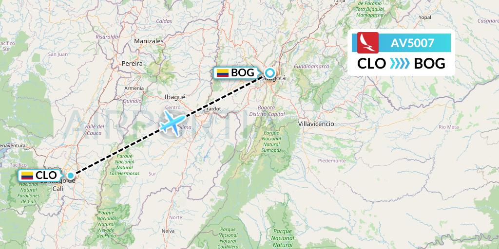 AV5007 Avianca Flight Map: Cali to Bogota