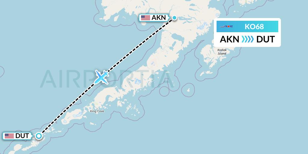 KO68 Komiaviatrans Flight Map: King Salmon to Unalaska