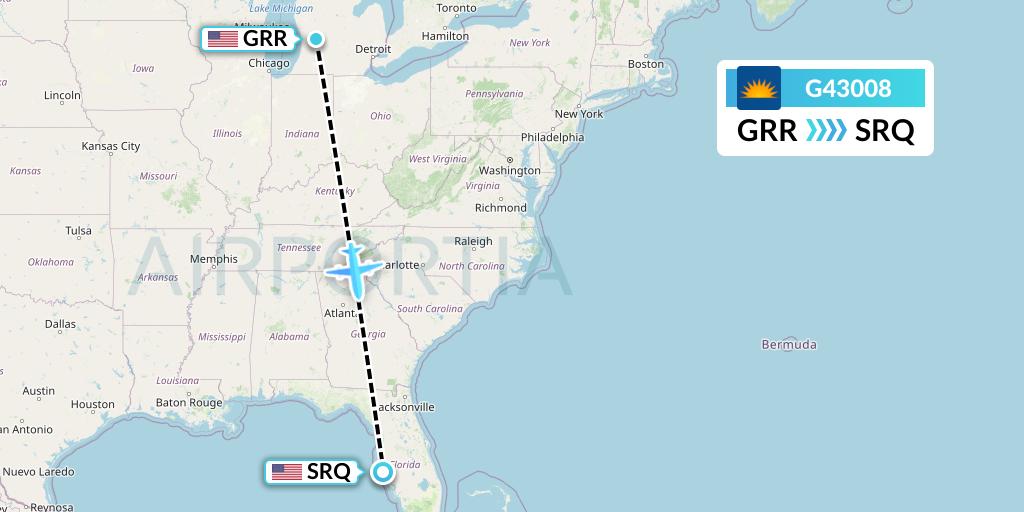 G43008 Allegiant Air Flight Map: Grand Rapids to Sarasota