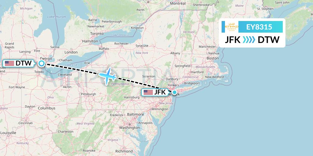 EY8315 Etihad Airways Flight Map: New York to Detroit