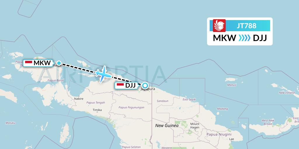 JT788 Lion Airlines Flight Map: Manokwari to Jayapura