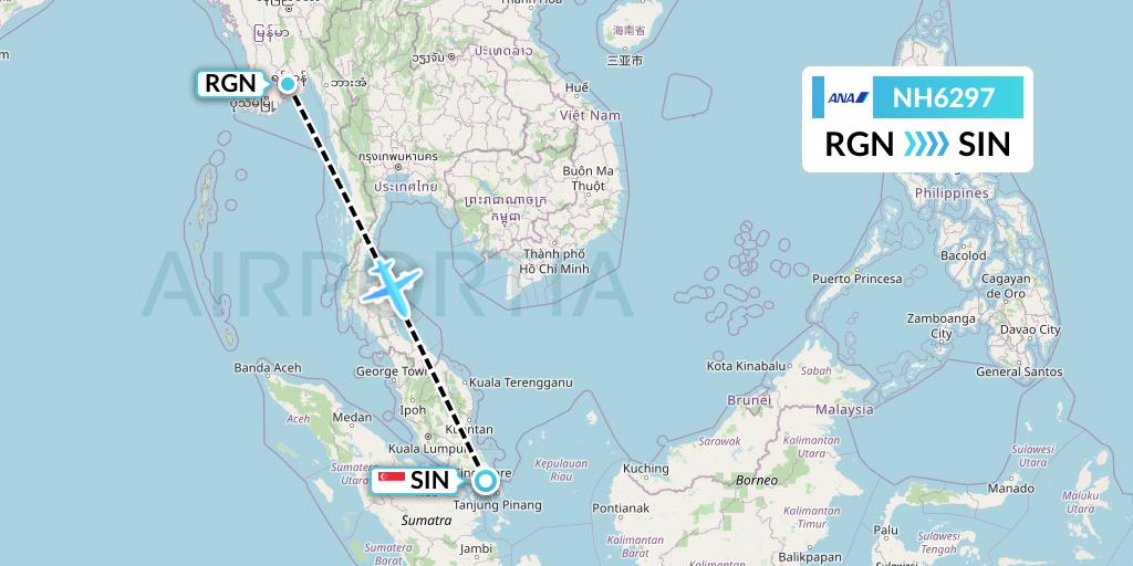 NH6297 All Nippon Airways Flight Map: Yangon to Singapore