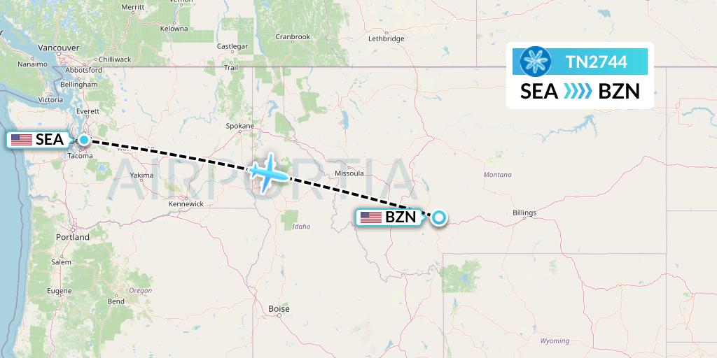 TN2744 Air Tahiti Nui Flight Map: Seattle to Bozeman