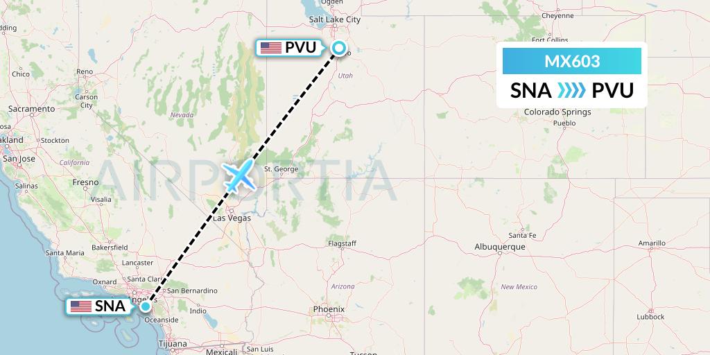 MX603 Breeze Airways Flight Map: Orange County to Provo