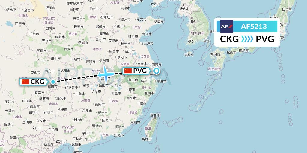 AF5213 Air France Flight Map: Chongqing to Shanghai