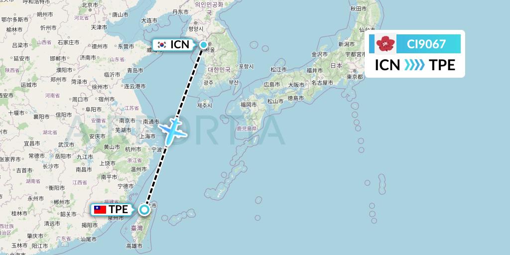 CI9067 China Airlines Flight Map: Seoul to Taipei