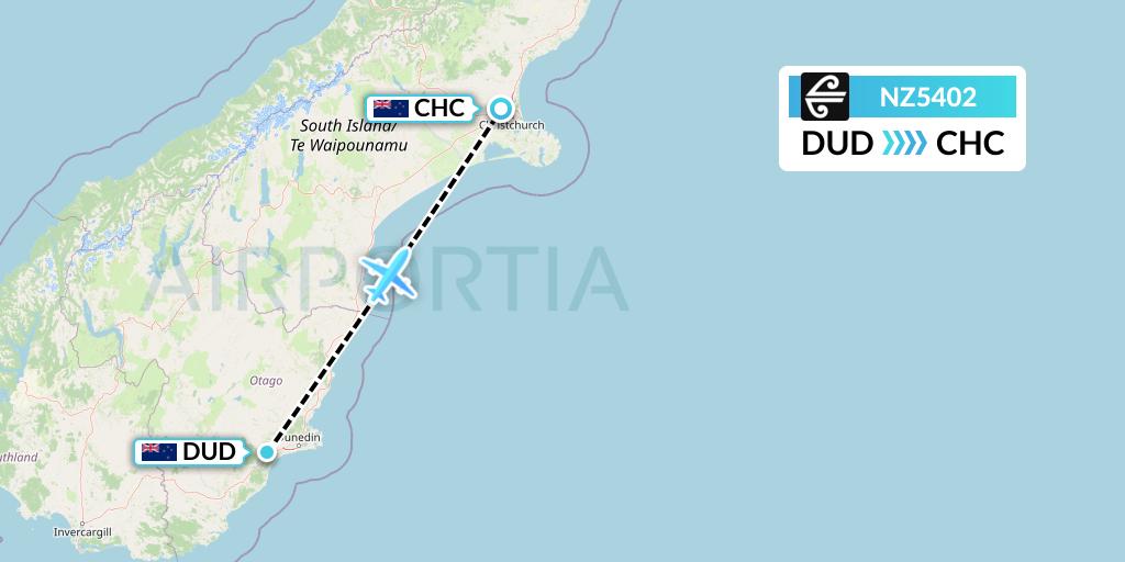 NZ5402 Air New Zealand Flight Map: Dunedin to Christchurch
