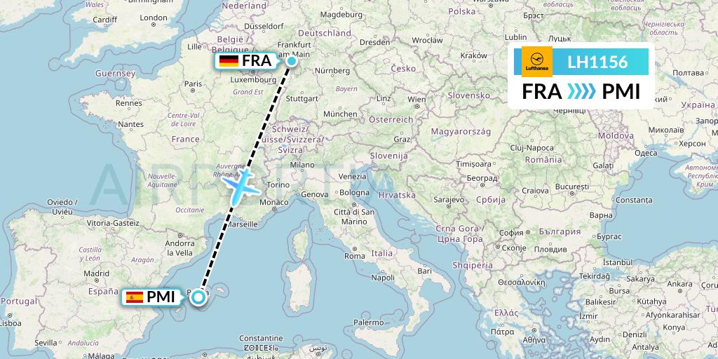 LH1156 Lufthansa Flight Map: Frankfurt to Palma de Mallorca