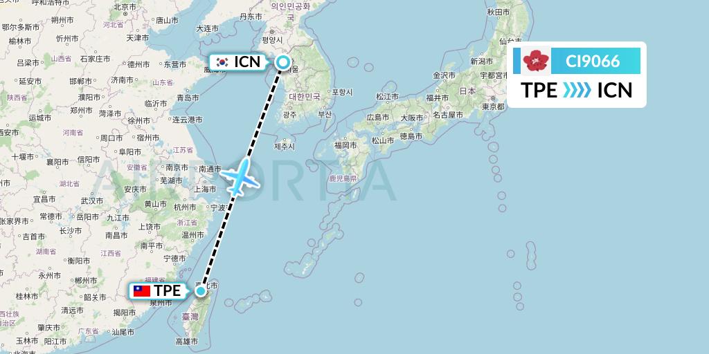 CI9066 China Airlines Flight Map: Taipei to Seoul