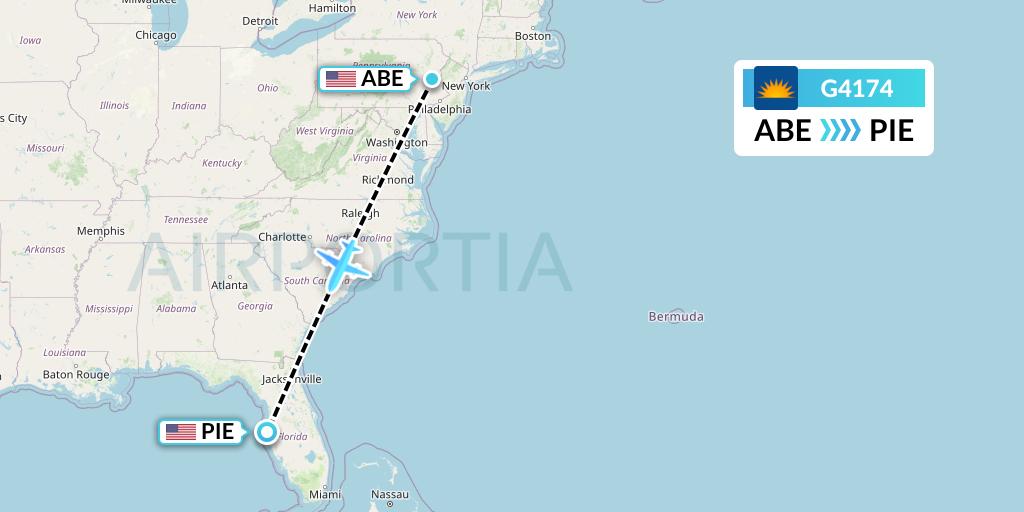 G4174 Allegiant Air Flight Map: Allentown to St. Petersburg