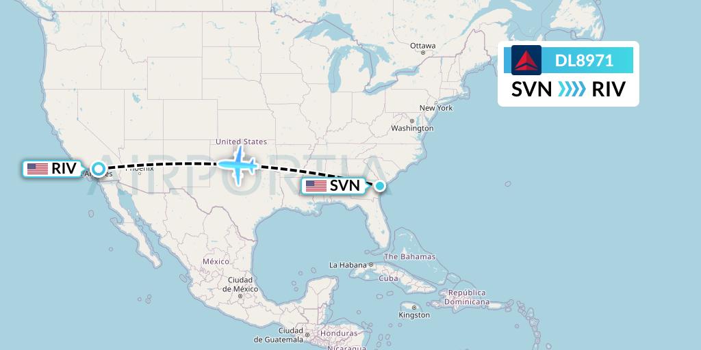 DL8971 Flight Status Delta Air Lines Savannah to Riverside (DAL8971)