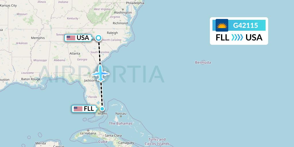 G42115 Allegiant Air Flight Map: Fort Lauderdale to Concord