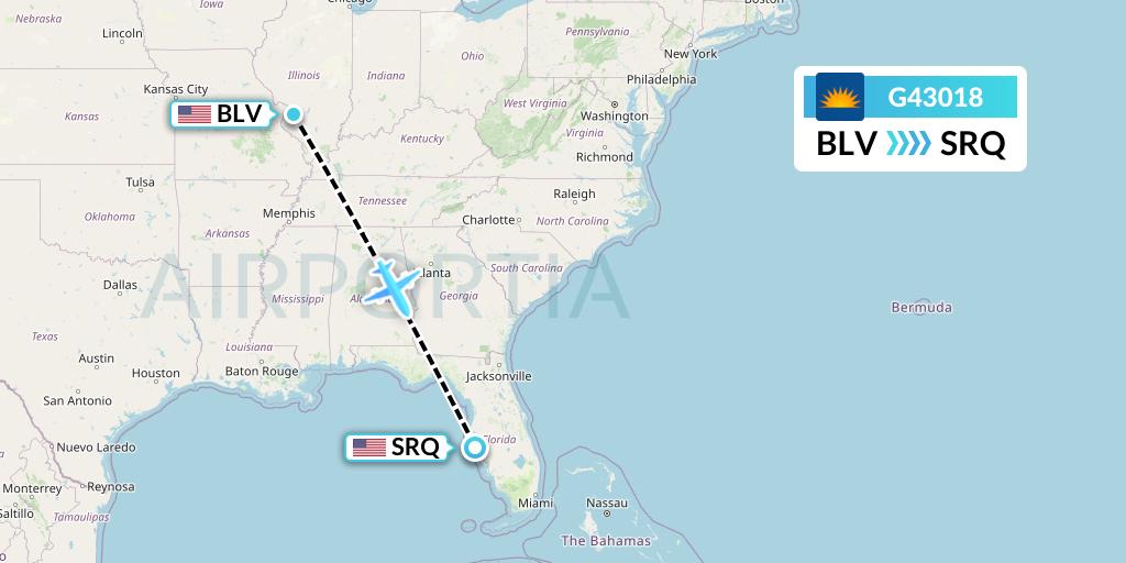 G43018 Allegiant Air Flight Map: Belleville to Sarasota
