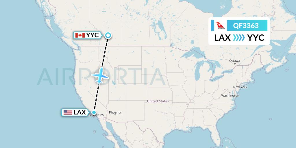 QF3363 Qantas Flight Map: Los Angeles to Calgary
