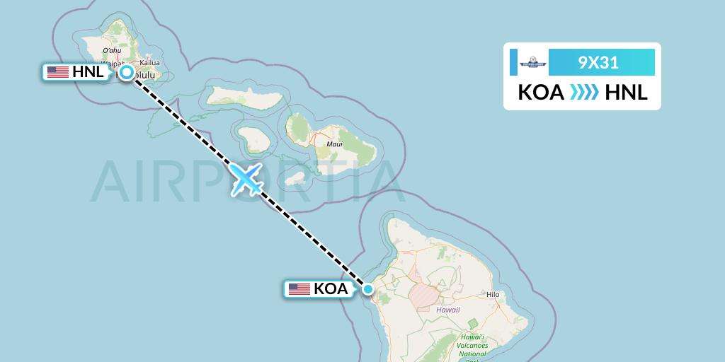 9X31 Southern Airways Express Flight Map: Kailua-Kona to Honolulu
