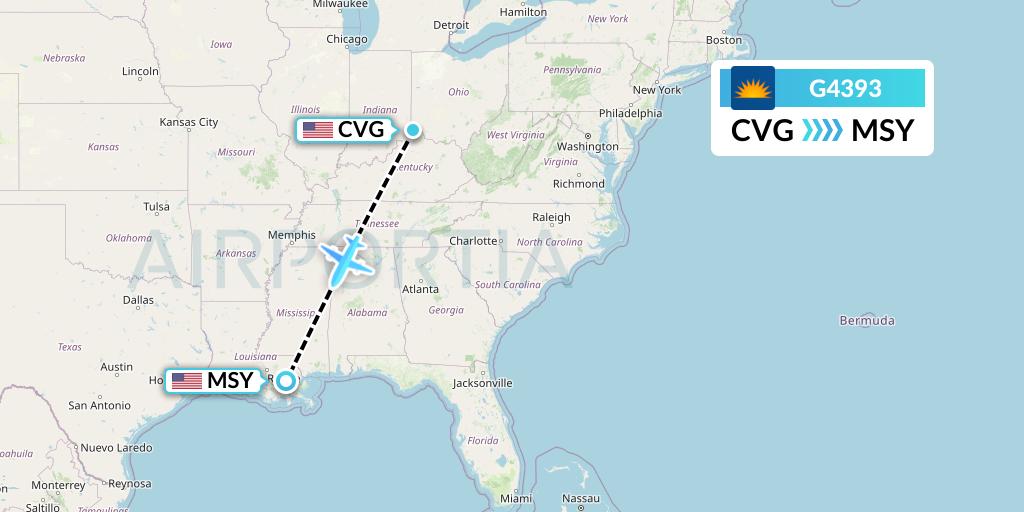 G4393 Allegiant Air Flight Map: Cincinnati to New Orleans