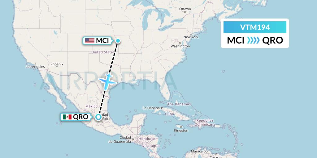 VTM194 Flight Status Aeronaves TSM Kansas City to Queretaro