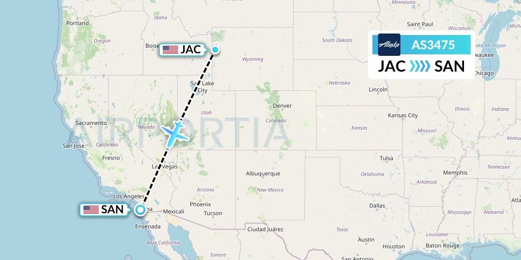 AS3475 Alaska Airlines Flight Map: Jackson to San Diego
