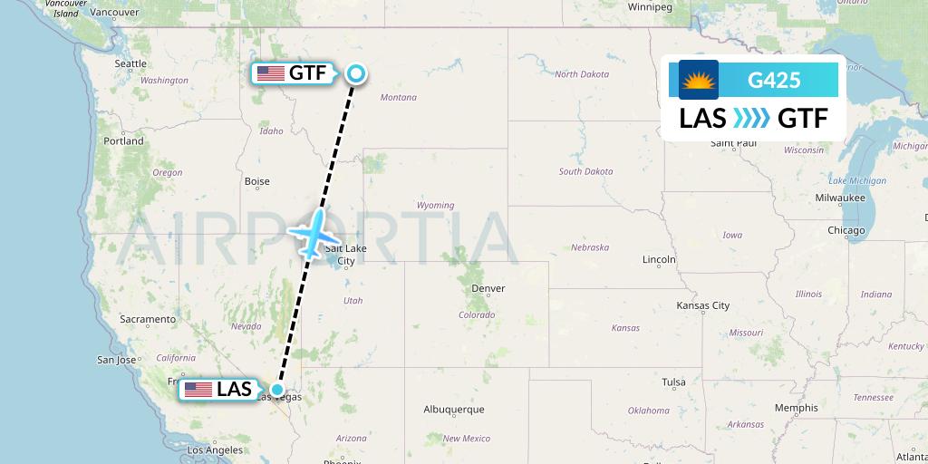 G425 Allegiant Air Flight Map: Las Vegas to Great Falls