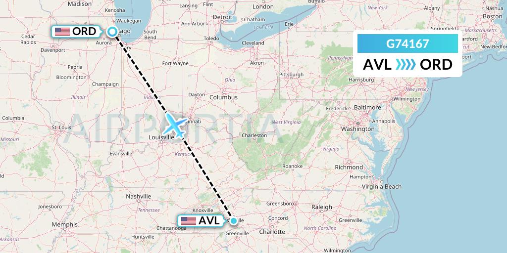 G74167 GoJet Flight Map: Asheville to Chicago