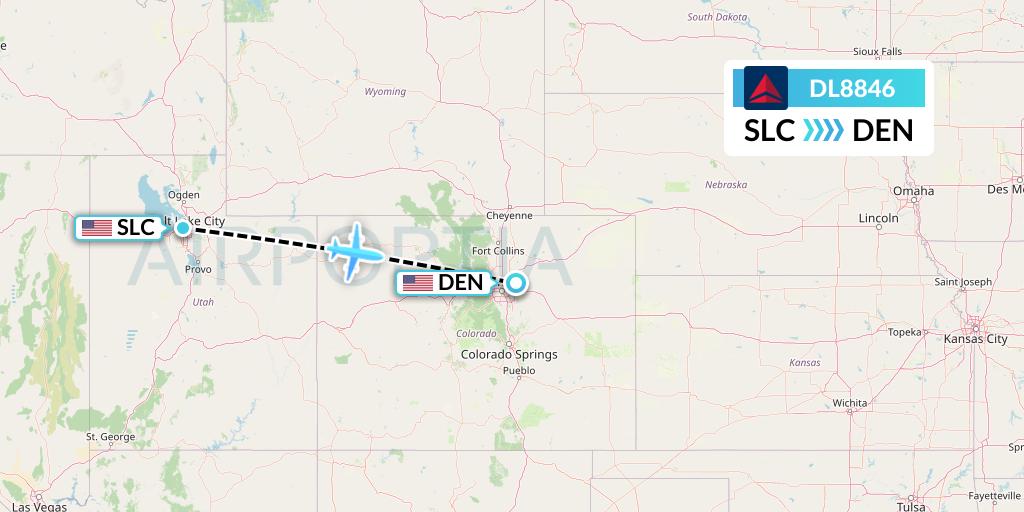 DL8846 Delta Air Lines Flight Map: Salt Lake City to Denver