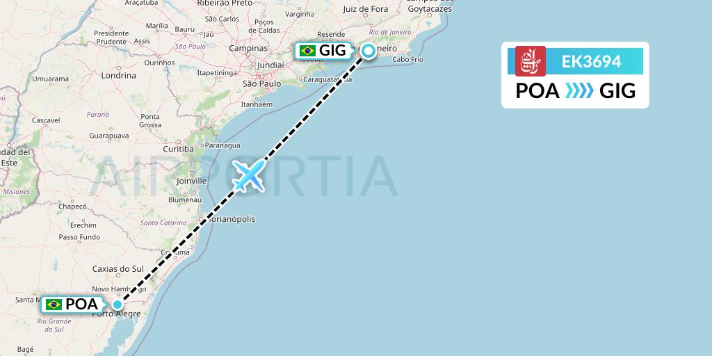 EK3694 Emirates Flight Map: Porto Alegre to Rio de Janeiro