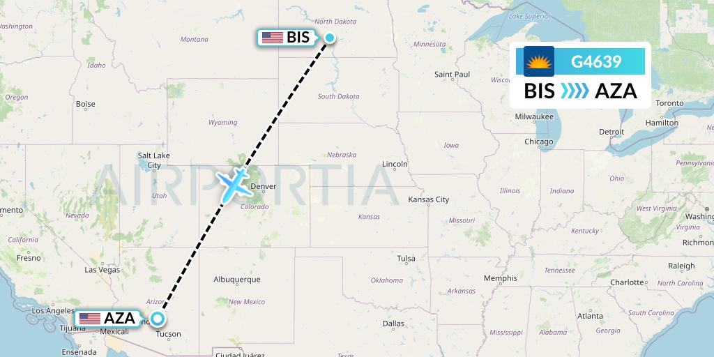 G4639 Allegiant Air Flight Map: Bismarck to Phoenix