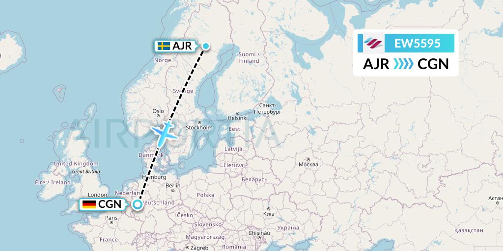 EW5595 Eurowings Flight Map: Arvidsjaur to Cologne