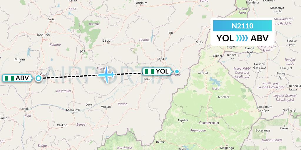 N2110 Aero Contractors Company Of Nigeria Flight Map: Yola to Abuja