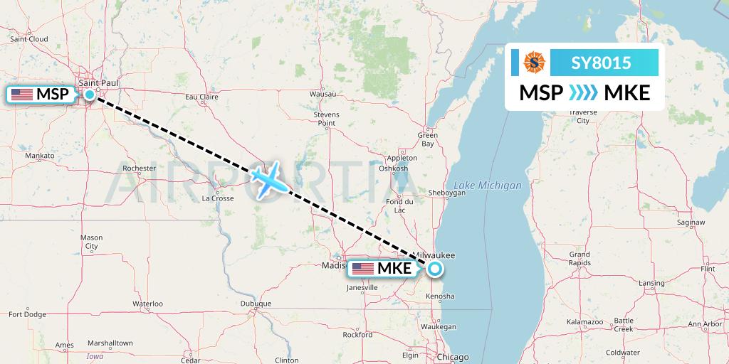 SY8015 Sun Country Airlines Flight Map: Minneapolis to Milwaukee