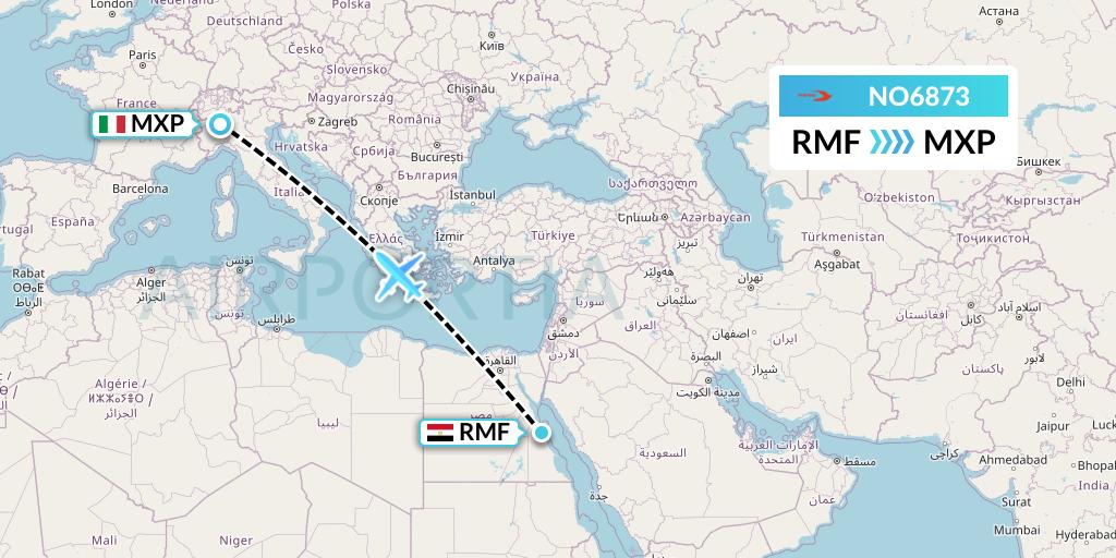 NO6873 Neos Flight Map: Marsa Alam to Milan