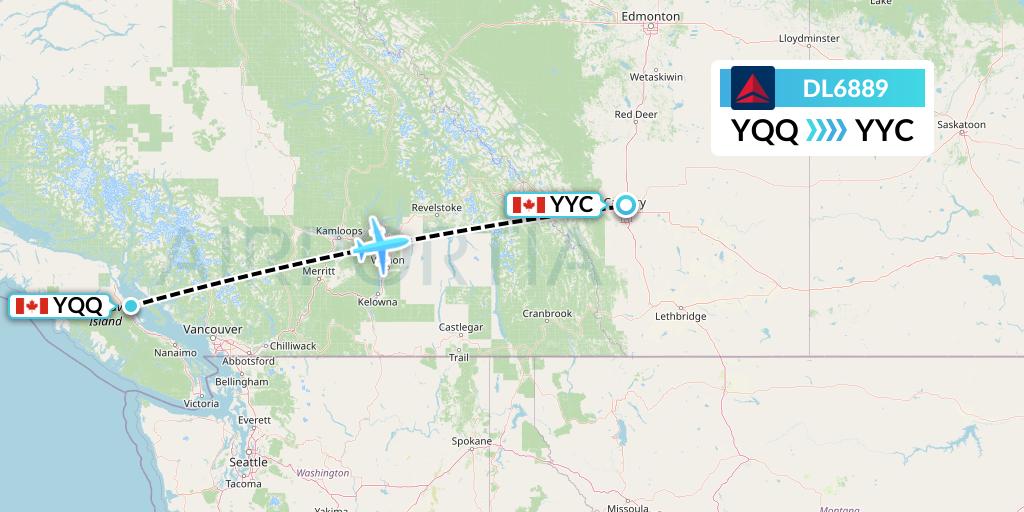 DL6889 Delta Air Lines Flight Map: Comox to Calgary