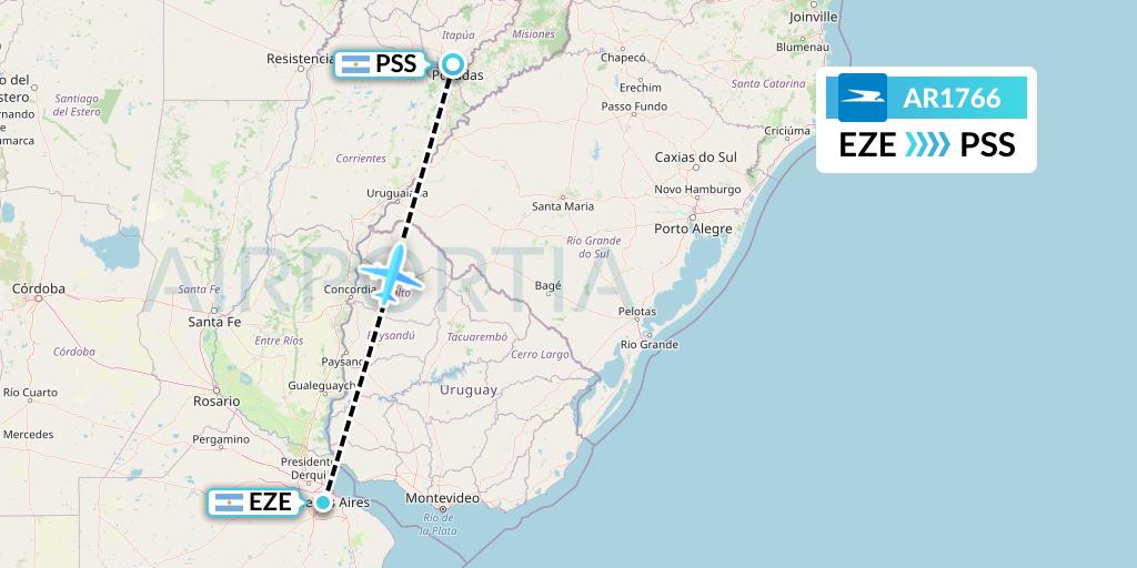 AR1766 Aerolineas Argentinas Flight Map: Buenos Aires to Posadas