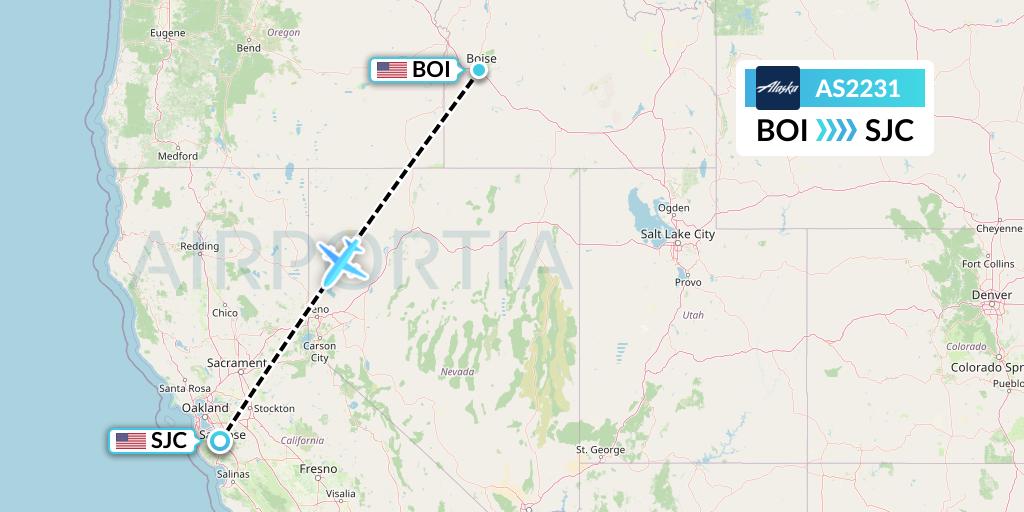 AS2231 Alaska Airlines Flight Map: Boise to San Jose