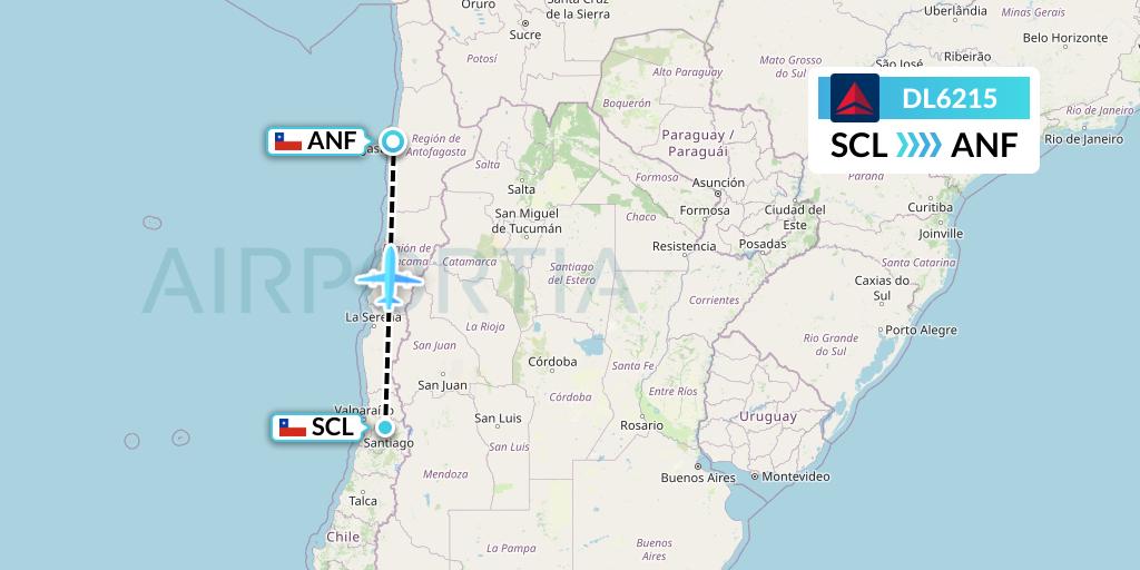 DL6215 Delta Air Lines Flight Map: Santiago to Antofagasta