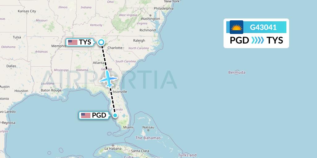 G43041 Allegiant Air Flight Map: Punta Gorda to Knoxville
