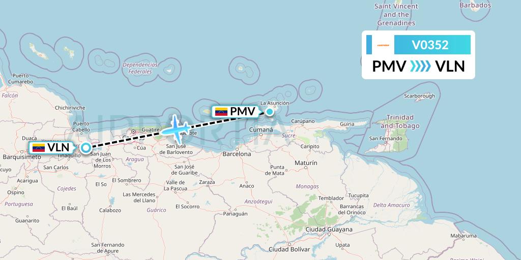 V0352 Conviasa Flight Map: Porlamar to Valencia