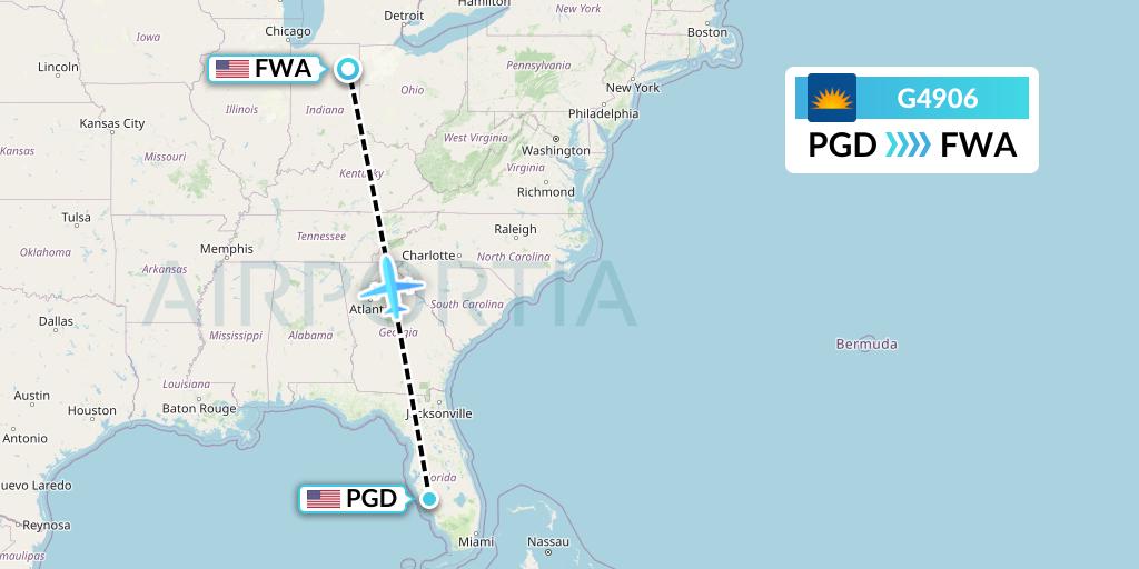 G4906 Allegiant Air Flight Map: Punta Gorda to Fort Wayne
