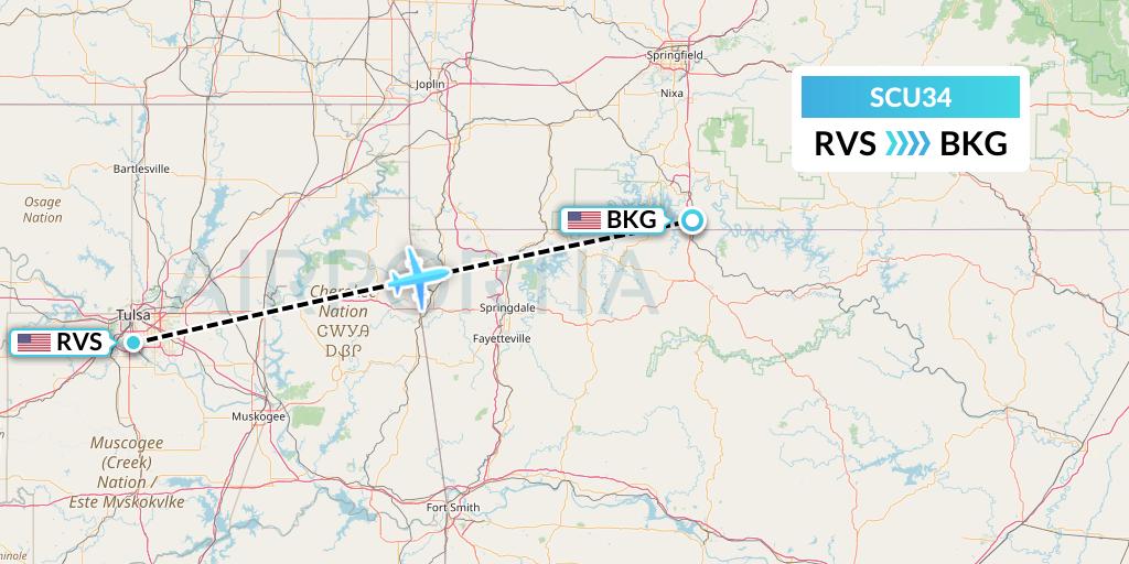 SCU34 Air Scorpio Flight Map: Tulsa to Branson