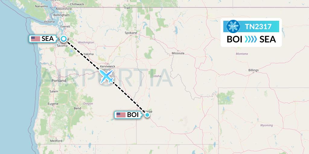 TN2317 Air Tahiti Nui Flight Map: Boise to Seattle