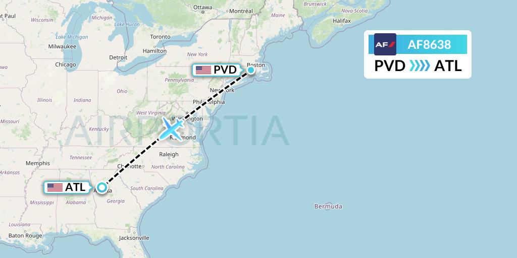 AF8638 Air France Flight Map: Providence to Atlanta