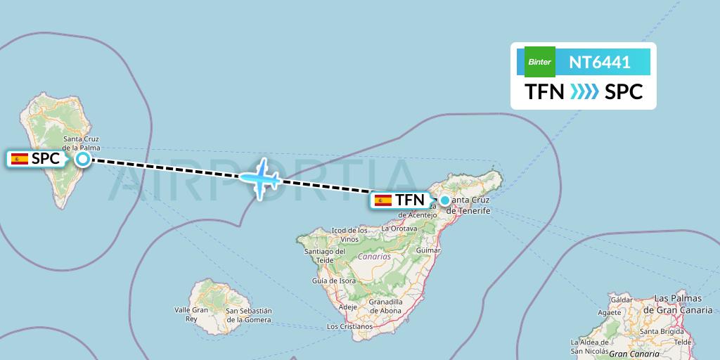 NT6441 Binter Canarias Flight Map: Tenerife to La Palma