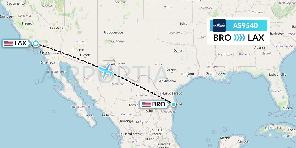 AS9540 Alaska Airlines Flight Map: Brownsville to Los Angeles
